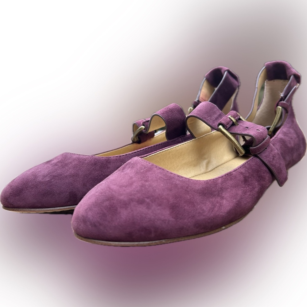 Splendid Dalenna Ballet Flat Wine Colored Mary Jane’s Ankle Strap Suede LIKE NEW